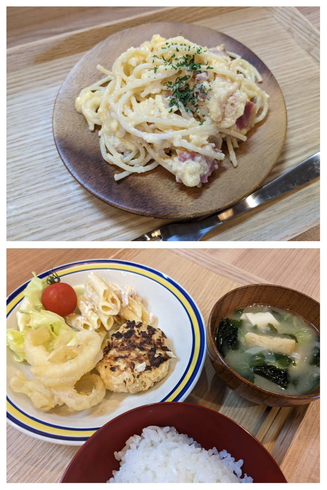 【都筑校】カルボナーラとハンバーグ！