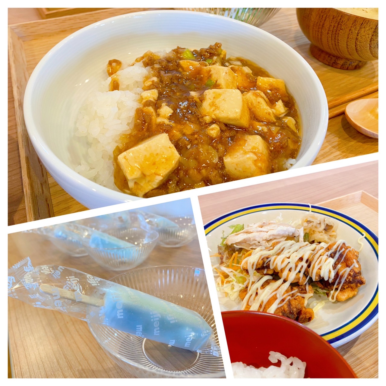 【都筑校】麻婆豆腐丼、サイダーアイス、鶏のから揚げ